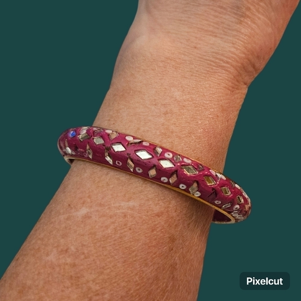 VTG Fuscia Mirror Chip Bollywood Bangle Bracelet